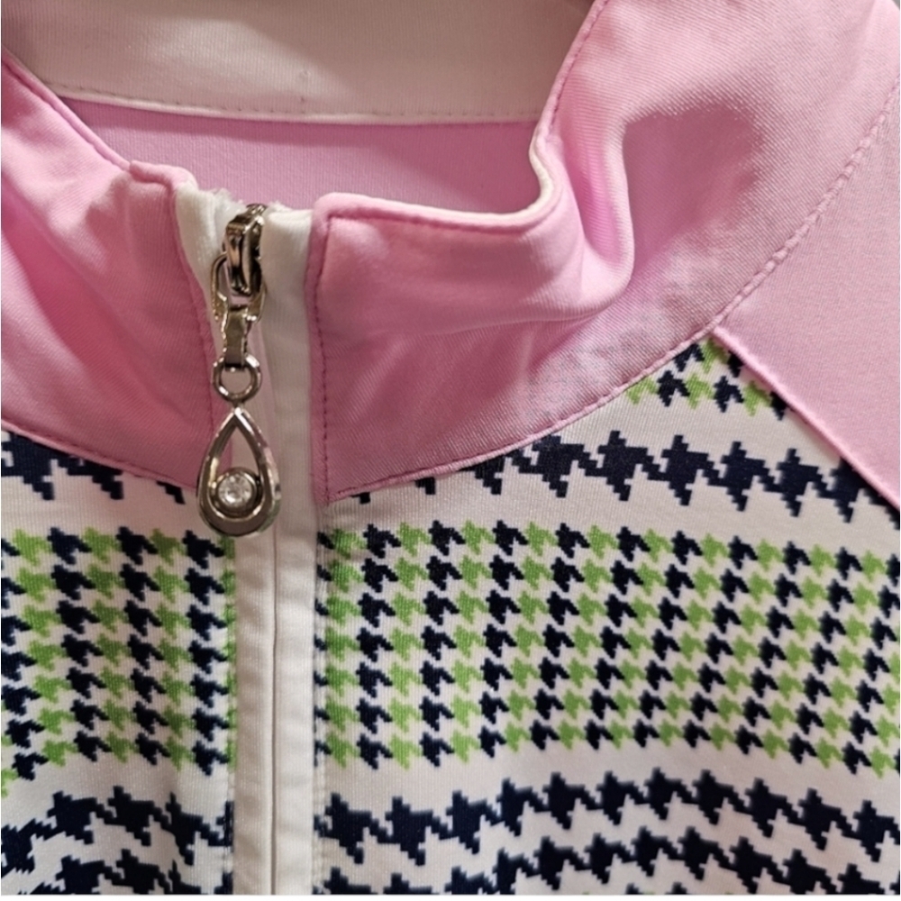 SanSoleil SolCool Draper 1/4 Zip Long Sleeve Houndstooth Top Small Pink Golfing - Picture 10 of 11
